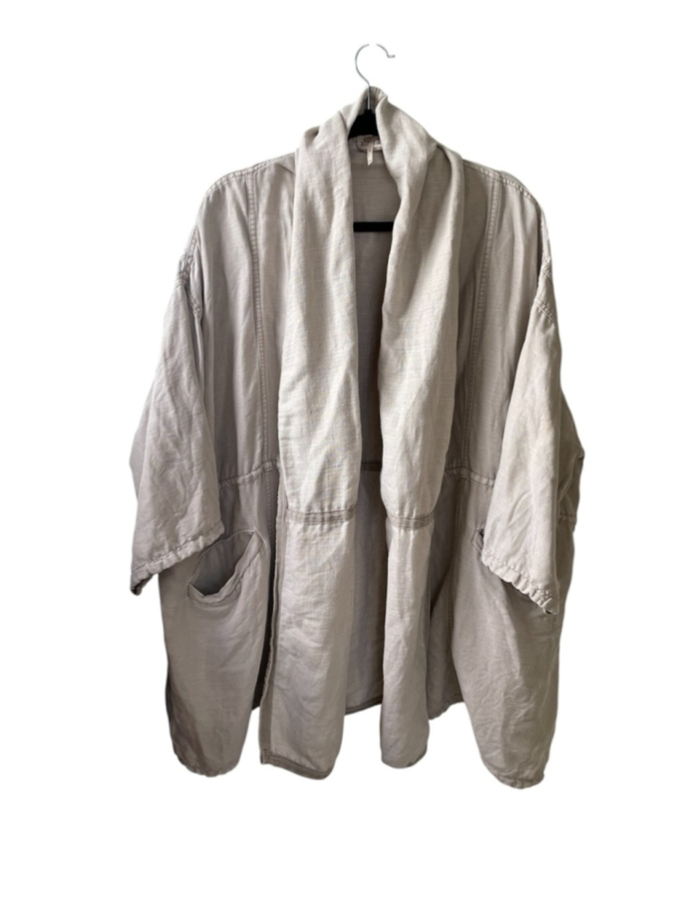 Free People Oversized Linen Kimono Haori Jacket Duster Tan M/L - Picture 2 of 5